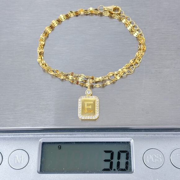 Gold-Tone Sterling Silver E Initial Cubic Zirconia Tinsel Chain Necklace 16"-18" - Picture 7 of 7